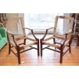 A PAIR OF GEORGIAN STYLE OPEN ARMCHAIR FRAMES, on square chamfered legs (2)