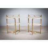 A PAIR OF MARBLE TWO TIER TABLES, FRENCH, 1970s, 50cm (w) x 69cm (h) x 26cm (d)