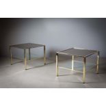 A PAIR OF GILT TWO TIER SQUARE SIDE TABLES, FRENCH, 1970s, 65cm (w) x 65cm (d) x 51cm (h)