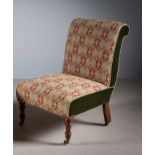 ANOTHER SINGLE UPHOLSTERED VICTORIAN BEDROOM CHAIRS, BY VAUGHAN, LONDON, on turned mahogany legs