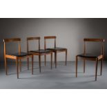 A SET OF FOUR TEAK DINING CHAIRS, DANISH, with plain tablet backs, on tapering legs