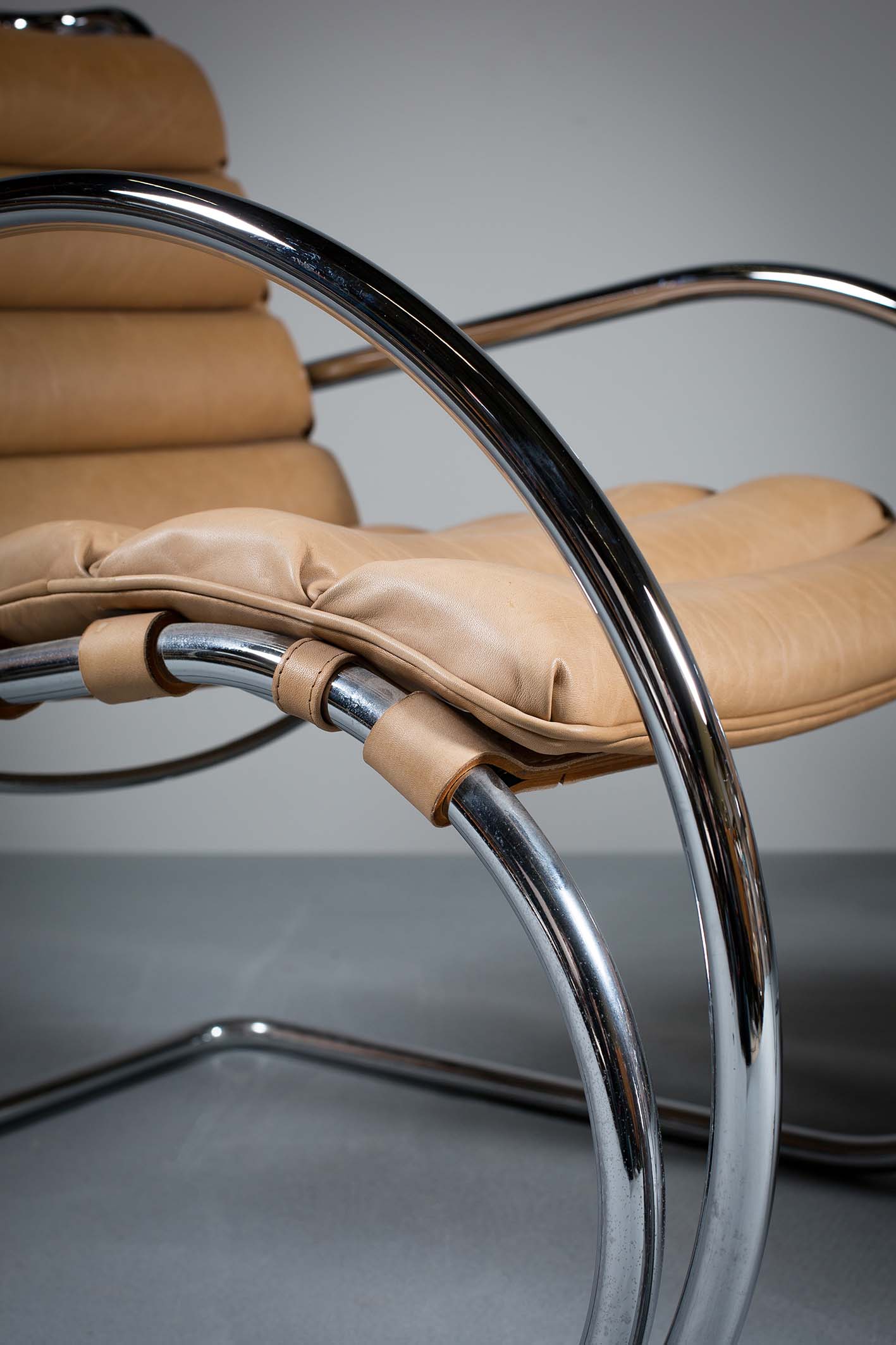 A PAIR OF MR CHAIRS, BY LUDWIG MIES VAN DER ROHE FOR KNOLL INTERNATIONAL, with original tanned - Image 2 of 2