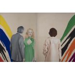 Robert Ballagh b. 1943 THREE PEOPLE WITH A MORRIS LOUIS Acrylic on 2 canvases, diptych, each 46" x