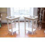 A PAIR OF TILE TOPPED SIDE TABLES, FRENCH, 53cm (w) x 40cm (d) x 76cm (h)