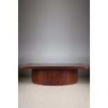 A LARGE ROSEWOOD EXECUTIVE DESK, DANISH 1960s, BY DYRLUND, the rectangular top containing three pull