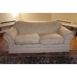 A PAIR OF THREE SEATER SOFAS, upholstere