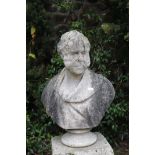 A MARBLE BUST, on a circular socle on gr