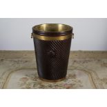 A LARGE BRASS BOUND MAHOGANY PEAT BUCKET