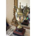 A PAIR OF BRASS 'AMPHORA' TWO HANDLED UR