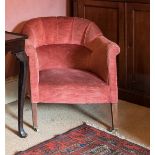 A PAIR OF UPHOLSTERED TUB SHAPED BEDROOM