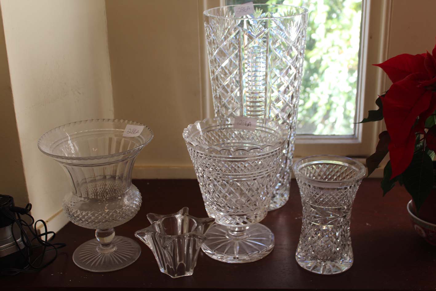 A CUT GLASS THISTLE VASE and a collectio