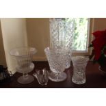 A CUT GLASS THISTLE VASE and a collectio