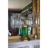 A PAIR OF GILT METAL CANDELABRA with gla