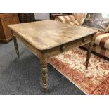 A PINE KITCHEN FARMHOUSE TABLE, with one