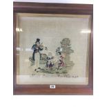 A 19TH CENTURY BERLIN NEEDLEWORK PICTURE of a man playing a violin to children playing,