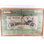 A PERIOD AUSTIN SEVEN GARAGE CHART, 23 1/2 ins x 39 ins, framed and glazed.