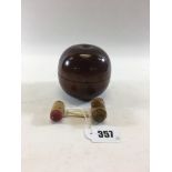 A 19TH CENTURY MANCHLINE WARE DOUBLE ENDED CYLINDRICAL PIN CUSHION with printed view of Norwich