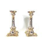 A PAIR OF 20TH CENTURY ROYAL CROWN DERBY IMARI PATTERN TABLE CANDLESTICKS,