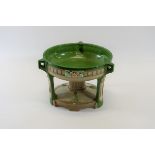 A LATE 19TH/EARLY 20TH CENTURY BOHEMIAN EICHWALD GREEN/BROWN GLAZED POTTERY COMPORT of circular