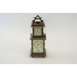 AN EARLY 20TH CENTURY BRASS CHINOISERIE INFLUENCE CASED CARRIAGE CLOCK/BAROMETER,