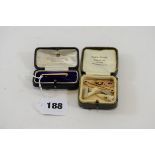 A 9CT GOLD BAR BROOCH, a 9ct ditto a.f, a part 9ct gold CUFF LINK, another, approximately 7.