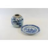 A 19TH CENTURY CHINESE BLUE AND WHITE PORCELAIN GINGER JAR with underglaze landscape decoration,