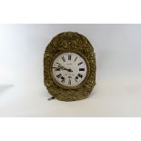 A 19TH CENTURY COMTOISE WALL CLOCK, circular enamel dial with embossed brass surround,