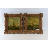 JOHN MOORE OF IPSWICH, British, 1820-1902, oils on panel, a pair of seascapes, signed,