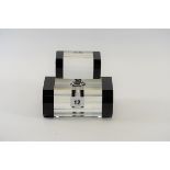 A LARGE ART DECO DESIGN SHOP DISPLAY SCENT BOTTLE AND STOPPER of rectangular form with black