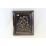 A LATE VICTORIAN BRONZED METAL PLAQUE of a female attended by cupid, 10 ins x 8 ins,