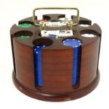 A modern wooden revolving poker rack / caddy,