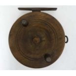 Fishing : An old wooden fishing reel 4 1/2" diameter CONDITION: Please Note - we do