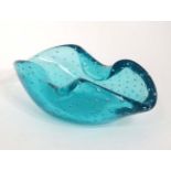 Retro Art Glass : A Whitefriars style studio aqua turquoise glass bowl with bubble inclusions 6