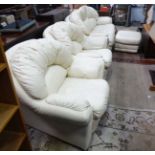 Cream leather 3 piece suite and footstool CONDITION: Please Note - we do not make