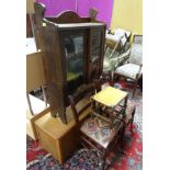 Oak glazed bookcase together with wooden box,