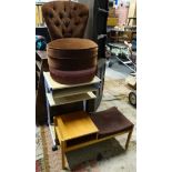 Retro teak telephone table + boudoir chair and computer desk (3) CONDITION: Please