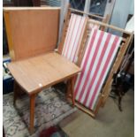 Small retro extending draw leaf table and 2 folding chairs CONDITION: Please Note -