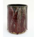 A signed Studio Pottery vase of cylinder form by Brian Dewbury,