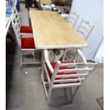 Painted dining table and 5 ladder back chairs CONDITION: Please Note - we do not