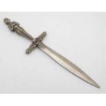 A silver plate paper knife / letter opener of dagger form,