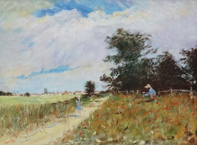 Lynn Page 1996, Oil on board, Picking wild flowers, Signed and dated lower left. - Image 4 of 5