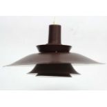 Vintage Retro :a Danish Pendant light in brown livery probably by Fog and Morup, 19" diameter.
