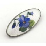 Scandinavian Silver: A Norwegian silver brooch with guilloche enamel and pansy flower decoration.