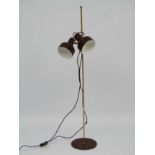 Vintage Retro :A Danish adjustable Standard / Twin Spot Lamp with brown livery and standing 52"