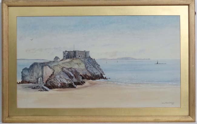 Alan Hyde Gardner 1883, Watercolour and gouache, A coastal fort and shipping , possibly Indian,