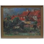 Indistinctly Signed English School, Oil on board, Timbered cottages, Signed lower left.