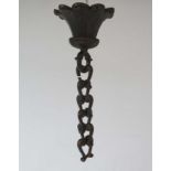 An Anglo-Chinese cast bronze pendant light fitting chain and rose .