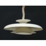 Vintage Retro : a Danish pendant ceiling Rise and Fall light with white livery ,