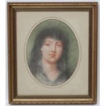 Late XIX Portrait, Pastel , an oval, Study of a young lady in the Pre- Raphaelite manner.