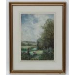 ER Lain XIX-XX, Watercolour, Children playing by a small river picking flowers and wild watercress,